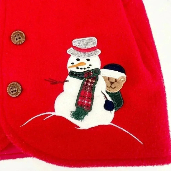 Vintage Kids Christmas Fleece Snowman Teddy Bear Button Vest Size 12M - Picture 3 of 6